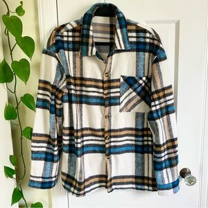 NWOT Manfinity Plaid Flannel Relaxed Fit Shacket, Mens Size Medium